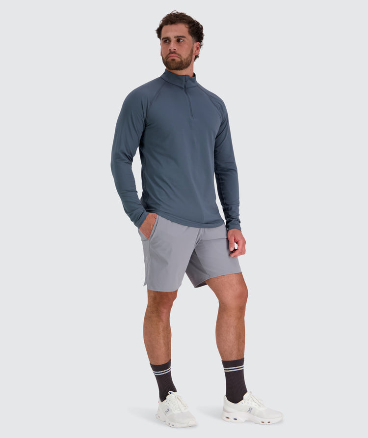 Men's light and sporty half-zip, Model 179 cm / size M#color_dusty-navy
