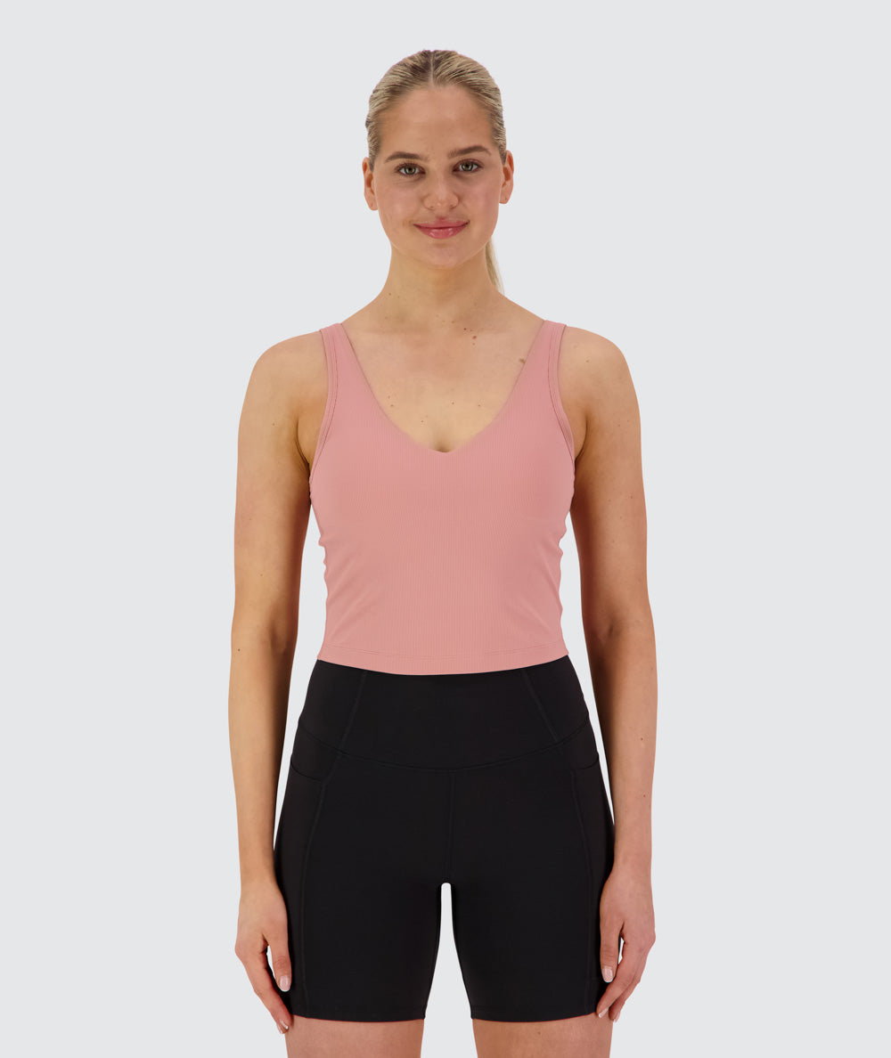Women's ribbed bra top, Model 173cm / Size S #color_mauve-pink